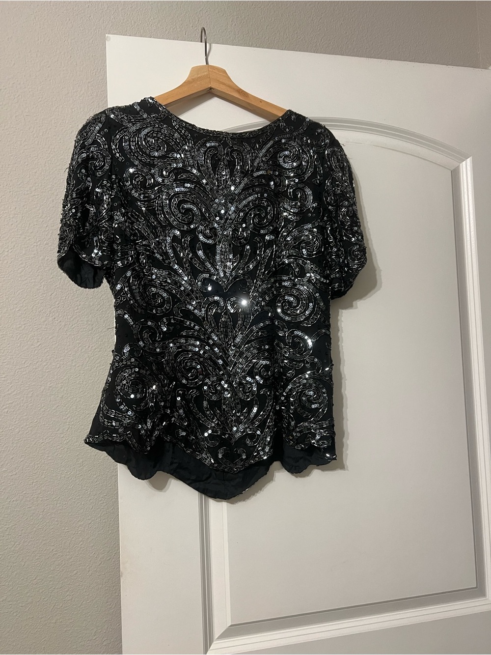Vintage Oleg Cassini Sequin Embellished Short Sleeve Top